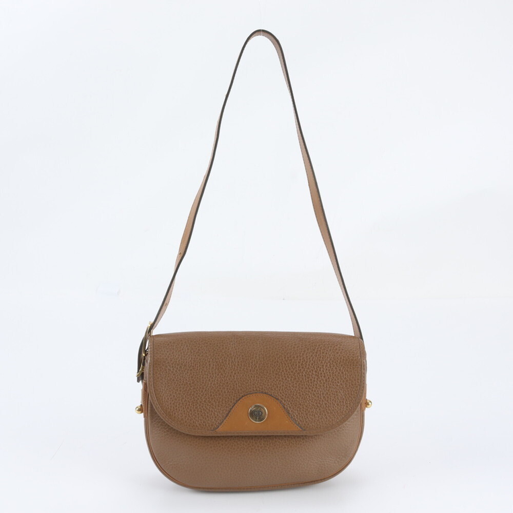 Christian Dior Leather Shoulder Bag Handbag Brown Women's